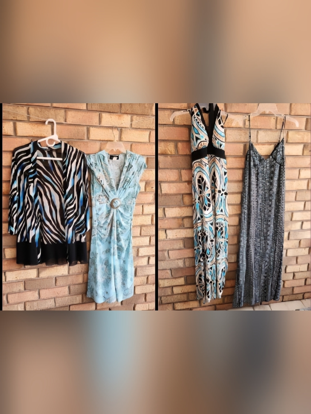 4 Piece Sleeveless Geometric Dresses/jacket in Teal, Black, White, Brown,